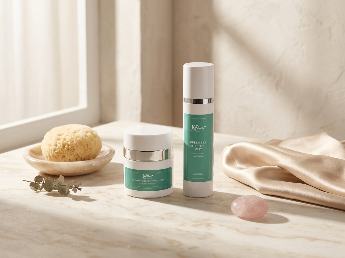 Editorial beauty still life in soft champagne and warm white tones
